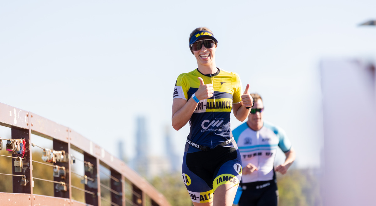 Tri-Alliance athlete smiling at Try the Tri event