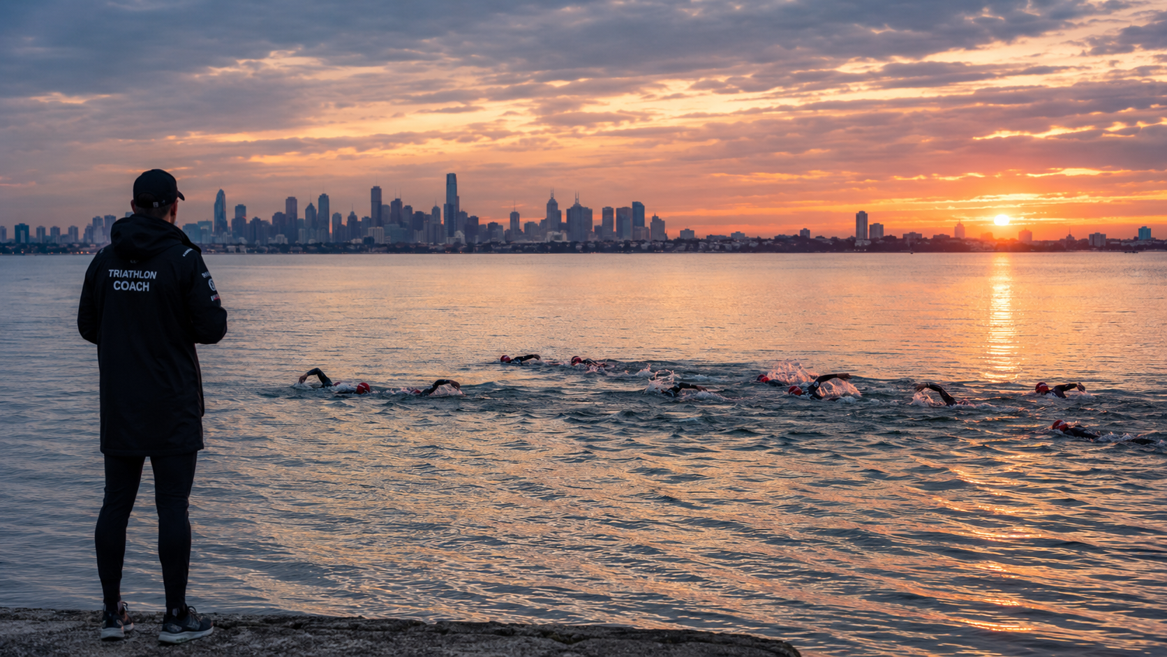 Tri Alliance squad training — open water swim session at Melbourne