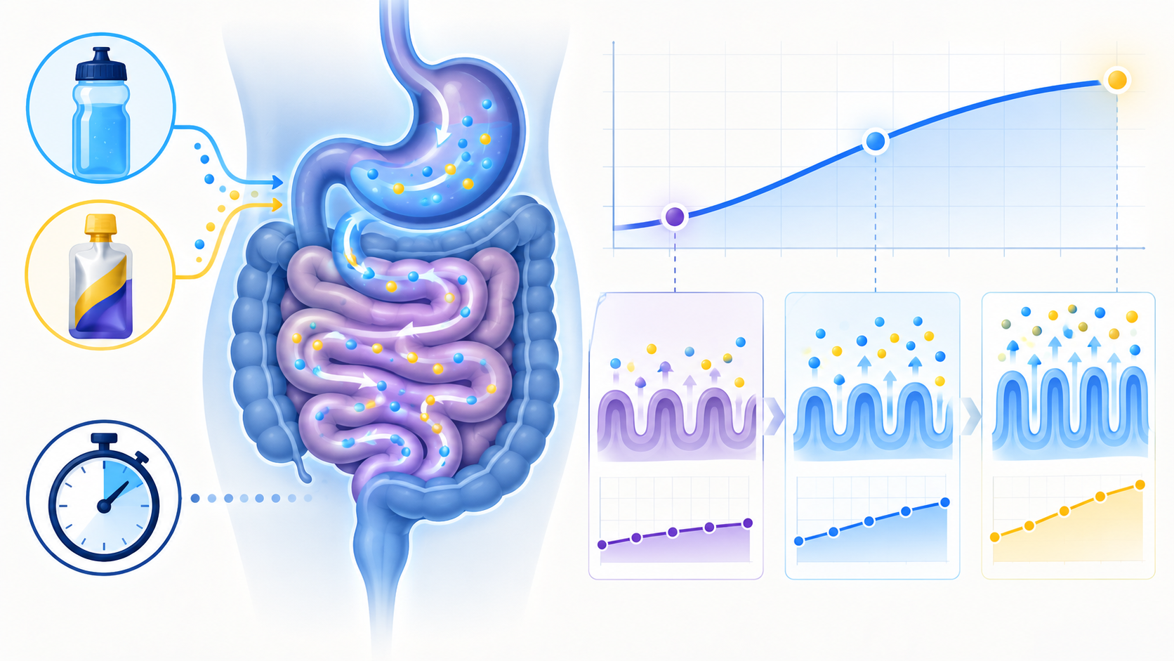 Medical infographic showing gradual gut adaptation through repeated fuelling practice