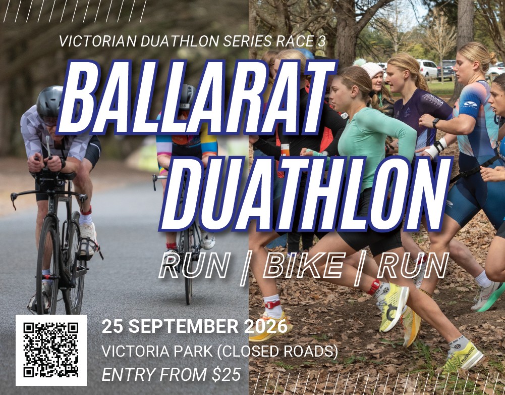 Ballarat Duathlon athletes racing the run and bike legs at Victoria Park